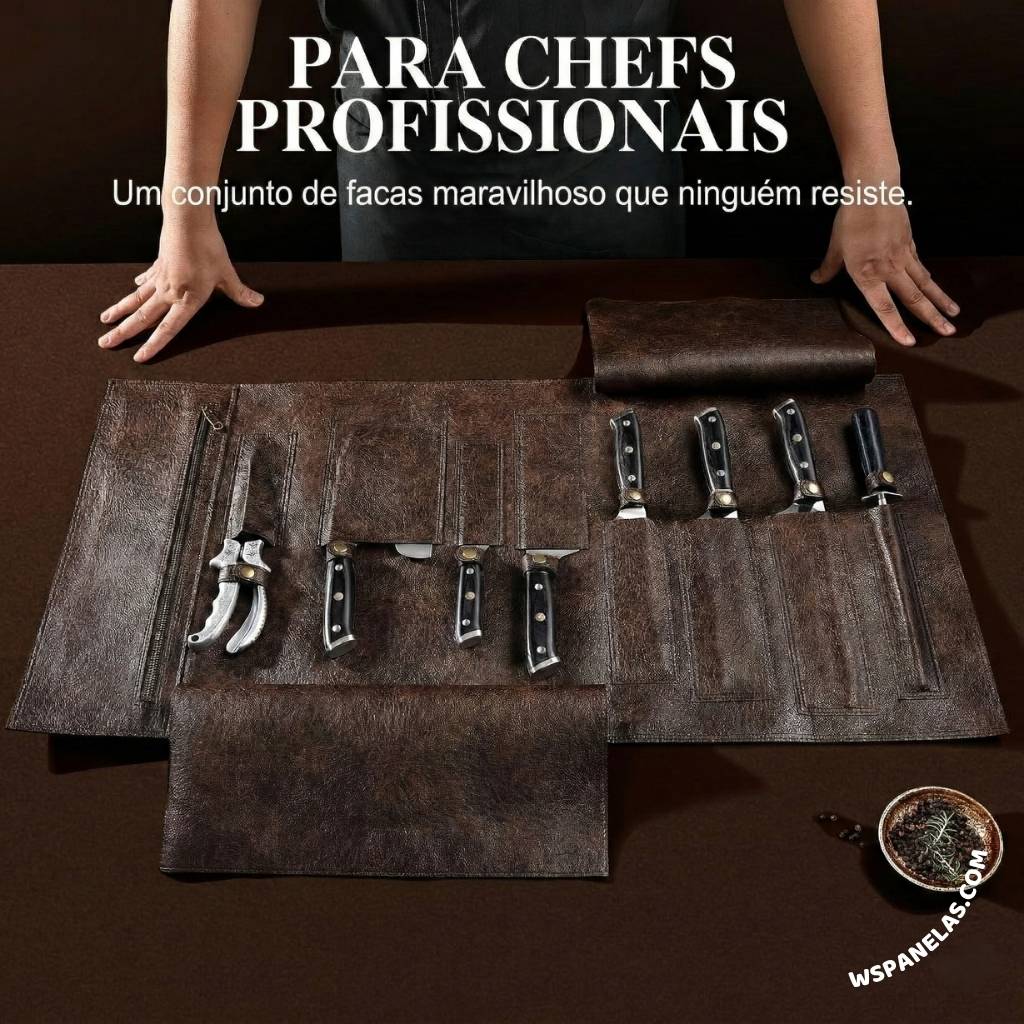 Kit Chef Nakiri Santoku 9 Peças com Tábua de Corte - Aço Carbono + Bolsa - Imagem 14