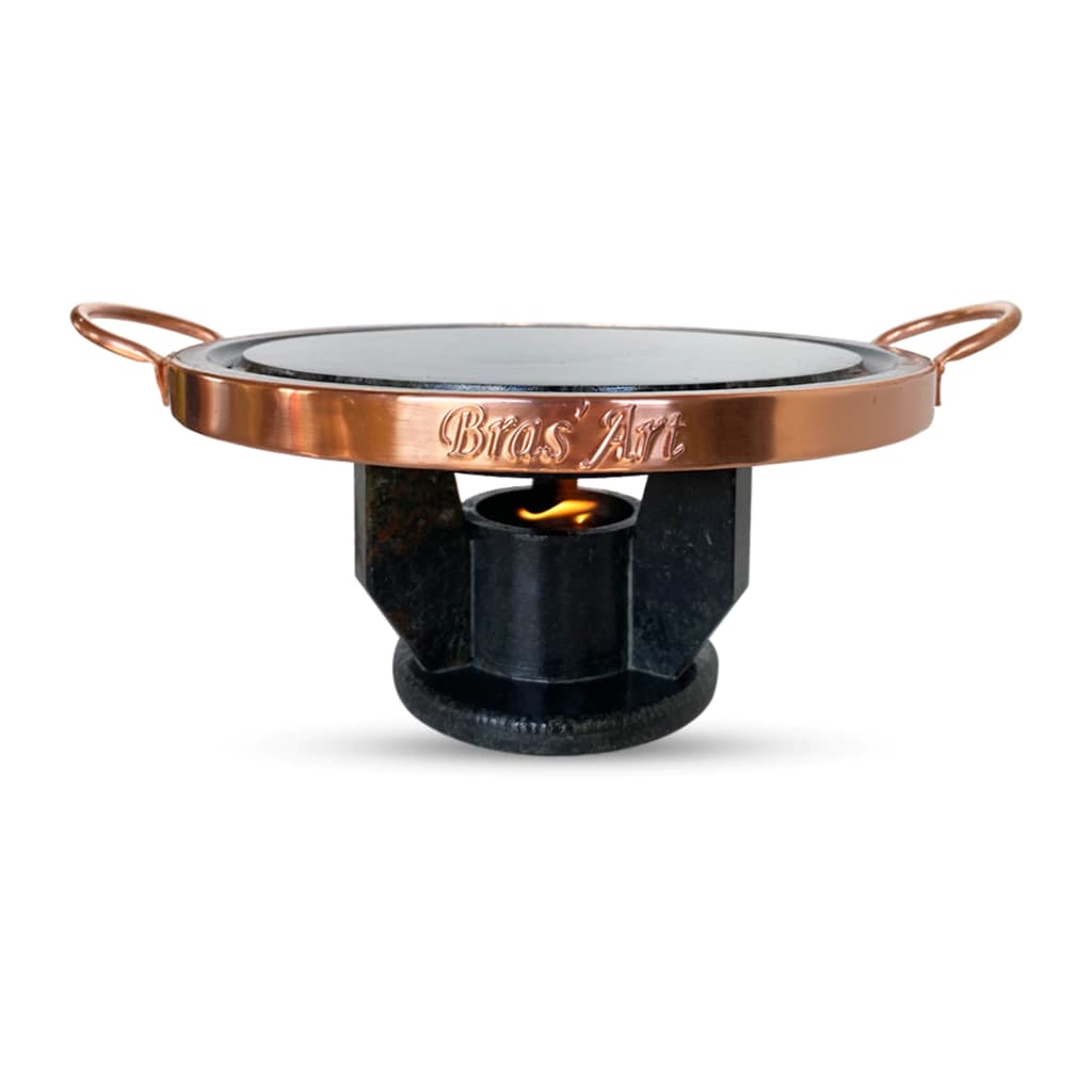 Fondue De Pedra Sabão Grelha Para Carne 23 cm Com Rechaud Pequeno