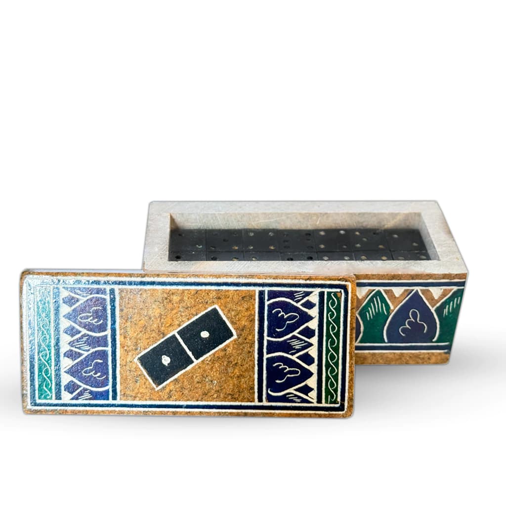 Jogo domino De Pedra Sabão Decorado Lindissimo e Exclusivo